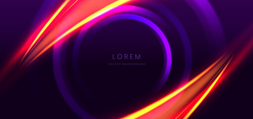 Purple circel line with lighting effect on purple background. Frame circle for product design.