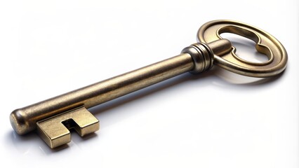 Golden Key on White Background - 3D Render, key , gold , unlock , opportunity