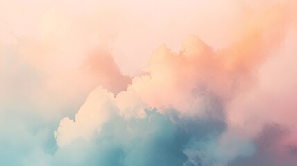 Soft pastel clouds create a serene atmosphere in gentle hues of pink and blue.