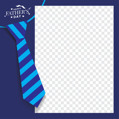 Happy Father's Day Template with Blue Striped Tie and photo Space, for Banner, Poster, Background, Promotion, Social Media Post, Flyer, Web Banner, islated dark blue background, square vector