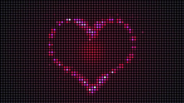LED lights video wall animation with a cute glowing pink and red love heart. This romantic Valentine's Day background is full HD and a seamless loop.
