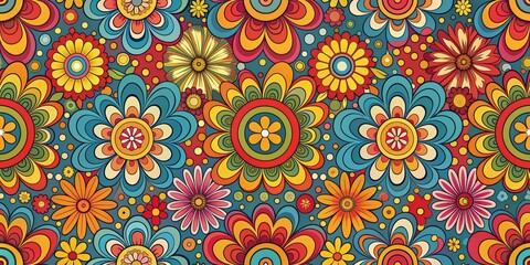 Psychedelic Flower Power Retro Pattern, 70s , hippie , vintage , groovy