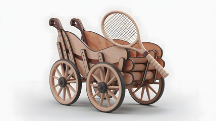 Fototapeta premium Professionally crafted 3D wooden model of a tennis cart, with white background.