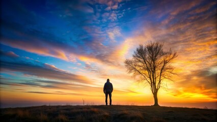 Solitary Figure at Golden Hour, Silhouette, Sunset, Landscape, Tree , golden hour , silhouette photography