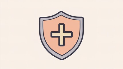Obraz premium Icon Representing Basic Legal Health Support with a Minimalistic Shield and Cross. Featuring Simple, Sturdy Design with Soft Lines and a Light Color Palette to Symbolize Essential Protection and Fund