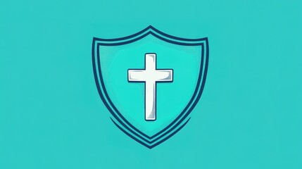 Obraz premium Icon Representing Basic Legal Health Support with a Minimalistic Shield and Cross. Featuring Simple, Sturdy Design with Soft Lines and a Light Color Palette to Symbolize Essential Protection and Fund
