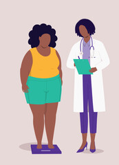 Overweight Black Woman Having A Weight Loss Treatment With A Female Doctor.