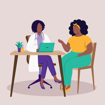 Overweight Black Woman Seeing A Female Doctor.