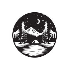 Mountain View Camping Silhouette Vector Design with Natural Landscape