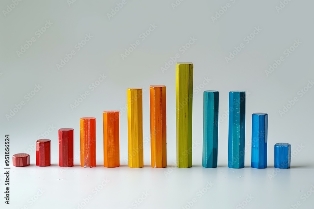 Canvas Prints colorful wooden toy blocks are forming an upward trend chart on a white background