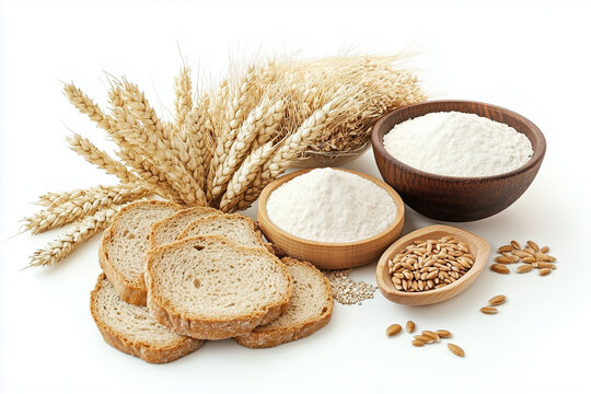 Food with gluten based on a white background