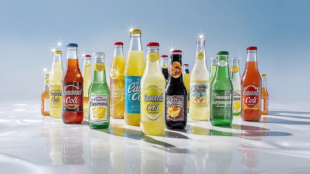 Drinks lemonade cola drink softdrinks in bottles isolated on a white background