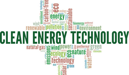 Clean Energy Technology word cloud conceptual design isolated on white background.