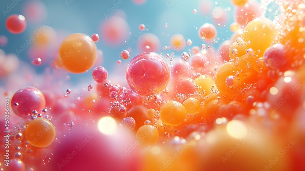 Poster colorful bubbles floating in a vibrant underwater setting