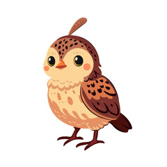Quail cute childish  cartoon illustration. Vector quail isolated on white background Flat design element