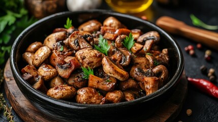 Bulgarian national cuisine: Stewed mushrooms.