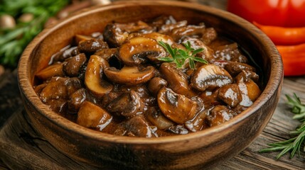Fototapeta premium Bulgarian national cuisine: Stewed mushrooms.