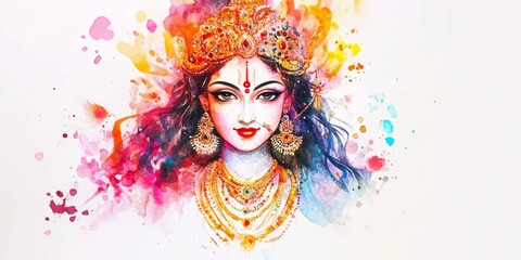 Beautiful Hindu Goddess Durga Mata,Ethereal Durga Mata: Vibrant Watercolor Abstract for Modern Hindu Art. Elegant Red and Blue Textures Perfect for T-Shirts, Posters, and UI Design. Minimalist Cultura