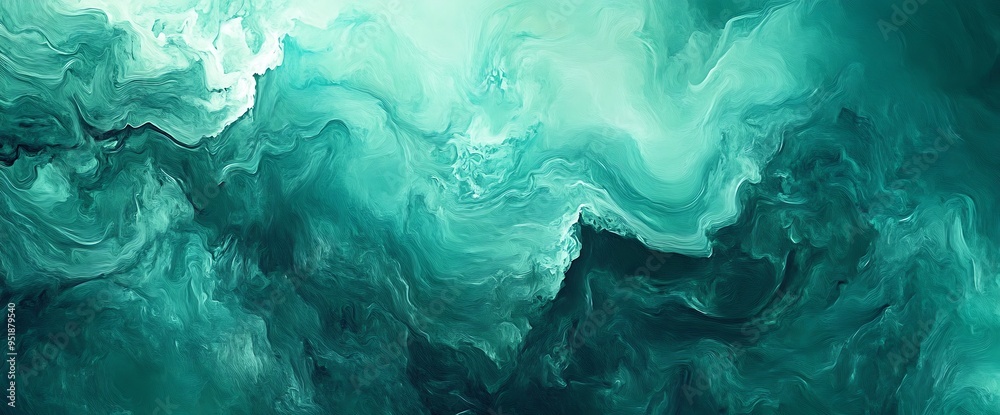 Wall mural abstract background with teal and green paint swirls.