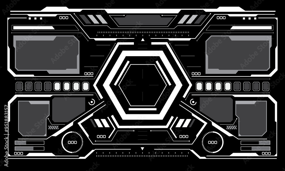 Fototapete hud sci-fi interface screen view white circular geometric design virtual futuristic technology creat