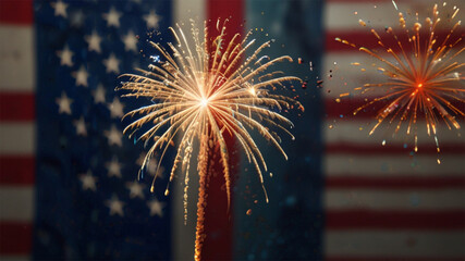 Colorful fireworks burst in the usa flag