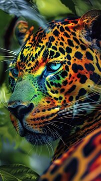 Close up portrait of a leopard in amazon jungle, Vertical wallpaper