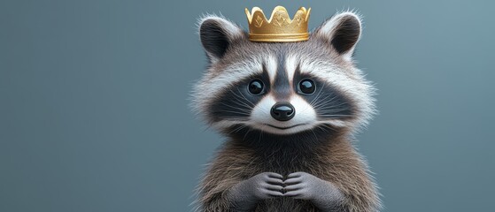 Fototapeta premium Cute Raccoon Wearing a Golden Crown Adorable Animal Image