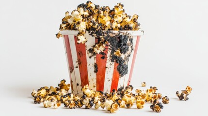 Burnt Popcorn in a Striped Bucket.