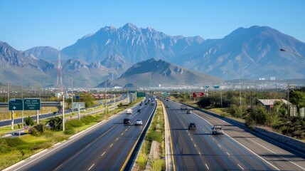 A highway with a mountain range in the background