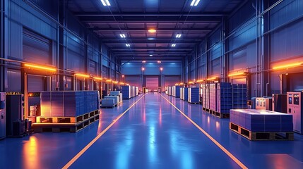 Fototapeta premium A high-tech logistics center with real-time software-driven optimization of workflow processes and coordinated delivery management for efficient operations
