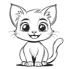 Obraz premium Cute Cartoon Cat Coloring Page for Kids