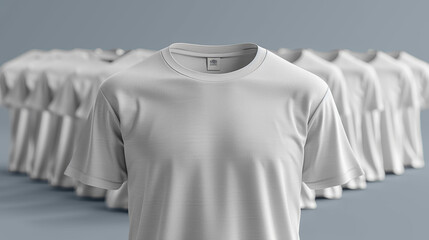 Variety of Colorful T-Shirts Arranged in Flat Lay on Gray Background, Ideal for Design and Branding, High-Resolution Mockup Template for Print and Digital Advertising.
