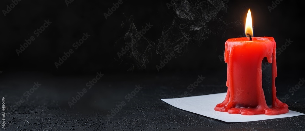 Canvas Prints  A red candle emitting smoke sits against a pristine white backdrop on a black surface