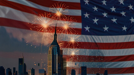 Colorful fireworks burst in the usa flag