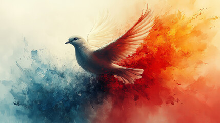 Fototapeta premium Abstract art. Colorful painting art of a dove. Holy Spirit concept. Christian illustration.