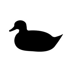 Black silhouette of a duck badge on a white background. For bookmark, dishware, flyer, banner, fabric design. Vector graphics 