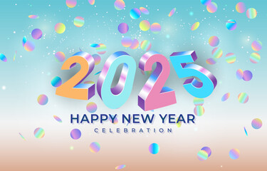 2025 happy new year template banner with modern 3d text effect and beautiful sparkle luxury shiny ornament abstract gradient blue background design 6