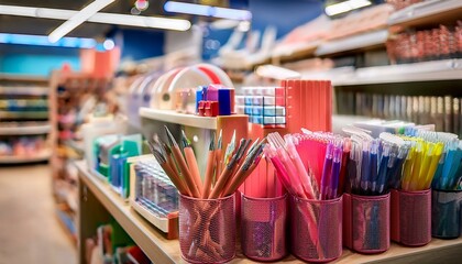 Assorted stationery items in a shop