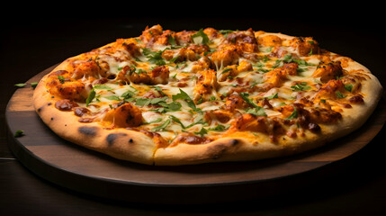 Naan pizza topped with tikka masala flavors