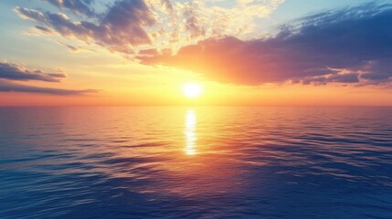 Obraz premium A sunrise over a serene ocean, symbolizing the beginning of a new day and the eternal cycle of Earth's natural rhythms