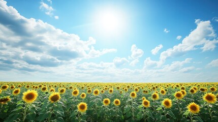 A vast field of sunflowers under a bright blue sky, illustrating the beauty and abundance of Earth flora