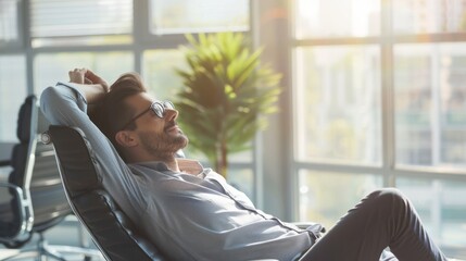 A man is sitting in a chair with his arms crossed and a smile on his face