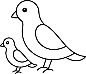Obraz premium A simple line art of a joyful sparrow family perched on a branch capturing the essence of togetherness and happiness