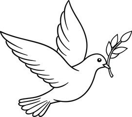 Obraz premium Simple line art of a dove flying with a twig in its beak represents hope and peace captured in elegant minimalism