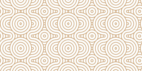 Fototapeta premium Abstract geometric wave pattern with curl Transparent vector circles fabric texture. Seamless overlapping pattern with wave line circle brown composed by round retro background.