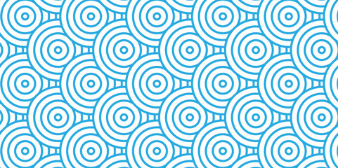 Overlapping Modern diamond geometric ocean spiral pattern and abstract circle wave lines. blue seamless tile stripe geomatics overlapping create retro square line backdrop pattern background.