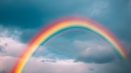 A rainbow is seen in the sky above a cloudy day