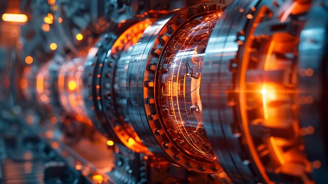An image showcasing an advanced nuclear fission reactor design, such as a thorium reactor, with a focus on its safer and more efficient fuel cycle, highlighted by bright, innovative design elements 