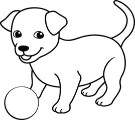 Fototapeta premium Cute and playful dog line art drawing ideal for kids to color and enjoy 