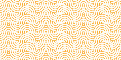 Obraz premium Abstract geometric wave pattern with circles fabric curl Transparent vector backdrop. Seamless overlapping pattern with wave line circle brown composed by round retro background.